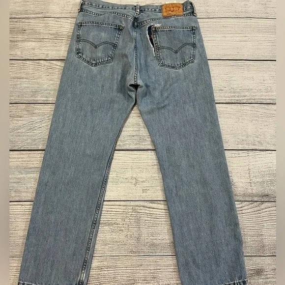 Vintage Levi’s 505 Upcycled Patchwork Distressed Denim Jeans Size 34 - Picture 4 of 15